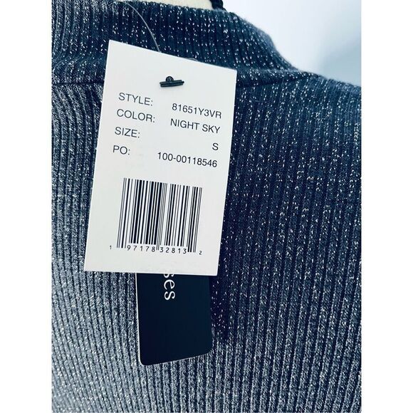 Violets & Roses Women’s S Metallic Long Sleeve Mock Neck Pullover Top in Night S - Picture 8 of 11